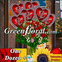 The Valentine Dz Red Rose Vase & 6 I Love You Mylars Balloons