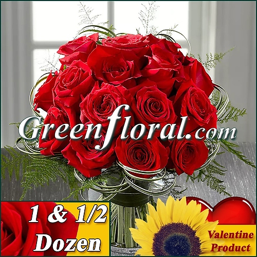 The Valentine Eighteen Red Rose Cylinder Vase