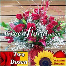 The Valentine Two Dozen Red Rose Vase (Available in 4 colors.)