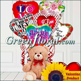 The Valentine Six I Love You Balloons & Teddy