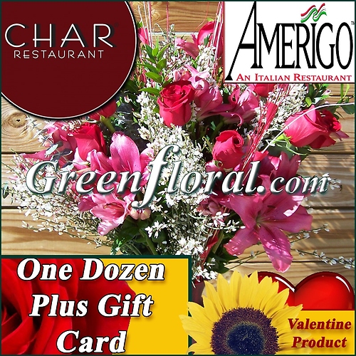 The Valentine One Dozen Open Rose Vase & CHAR Gift Certificate