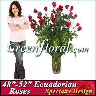 48-52 inch Ecuadorian \"Ultimate\" Red Rose Vase