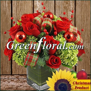 The Dozen Rose Hydrangea Christmas Cube Vase
