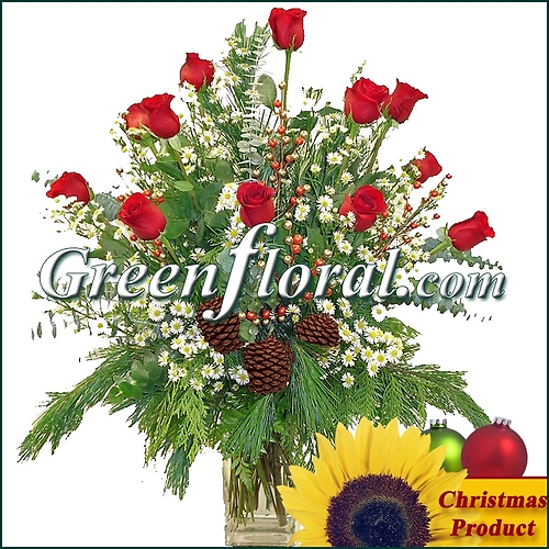 Signature Premium Dozen Rose Christmas Vase