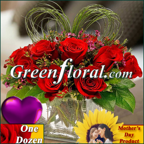 The Mother\'s Day Twelve Rose Cube Vase (Available in 4 colors.)