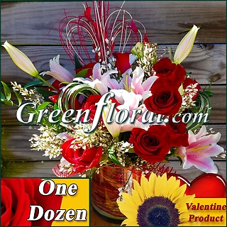 The Valentine Twelve Red Rose Cube Vase (Available in 4 colors.)