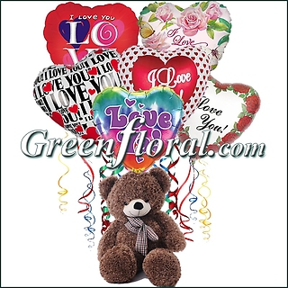 Six I Love You Balloons & Teddy